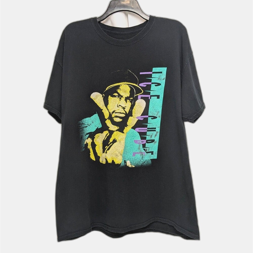 Ice Cube T-Shirt Rap Music Graphic Print Men's XL Black Short Sleeve Y2K